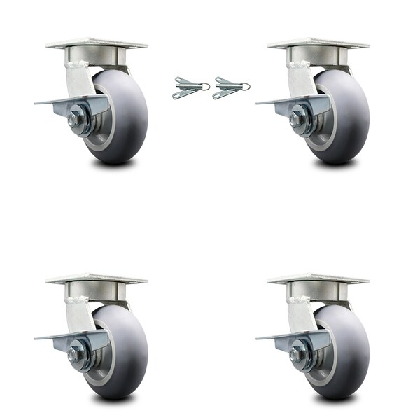Service Caster 5 Inch Kingpinless Thermoplastic Rubber Wheel Caster Brakes 2 Swivel Locks, 4PK SCC-KP30S520-TPRRD-SLB-BSL-2-SLB-2 - main